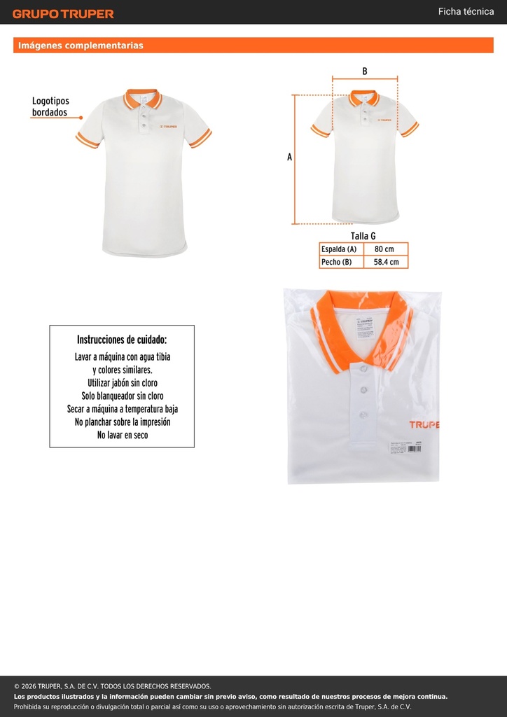 Playera polo performance para hombre, blanca, G, TRUPER
