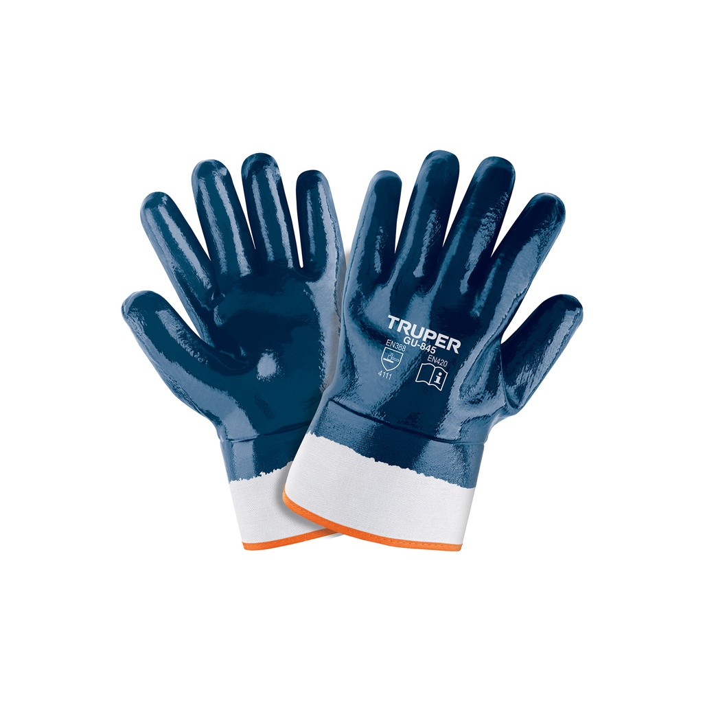 Guantes de algodón recubiertos de nitrilo, puño de seguridad