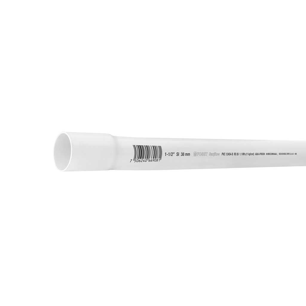 Tubo de 1-1/2' PVC hidráulico RD 26, 3m, 1.2kg, FOSET