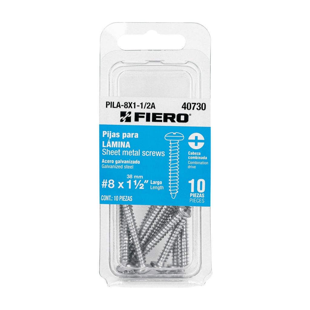 Blíster con 10 pijas para lámina, #8 x 1-1/2', FIERO