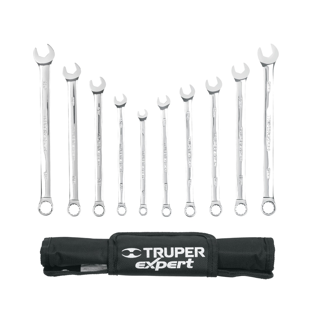 Jgo 10 llaves combinadas extralargas pulidas std y mm,EXPERT