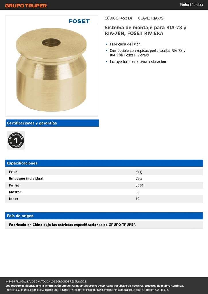 Sistema de montaje para RIA-78 y RIA-78N, FOSET RIVIERA