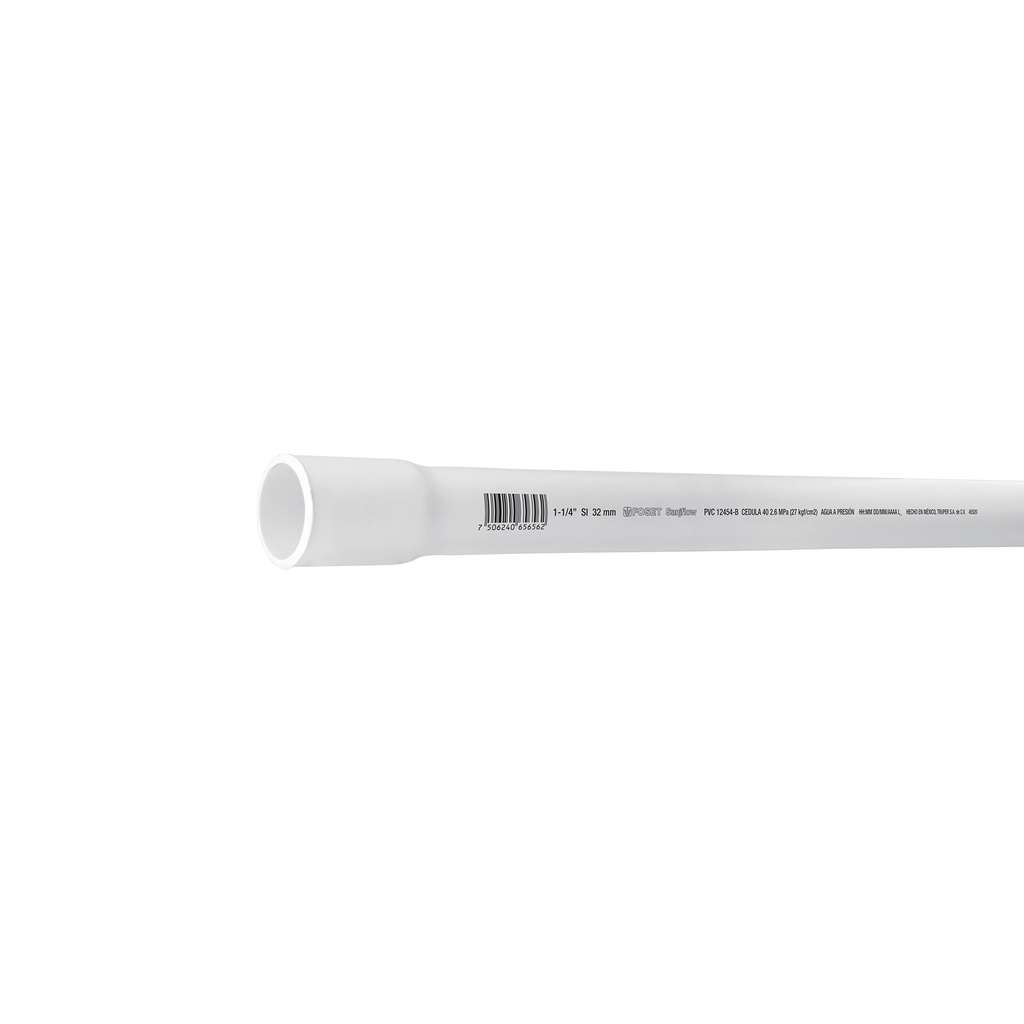 Tubo de 1-1/4' PVC hidráulico cédula 40, 3m, 1.9kg, FOSET