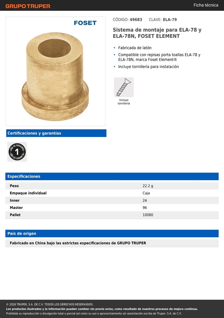 Sistema de montaje para ELA-78 y ELA-78N, FOSET ELEMENT