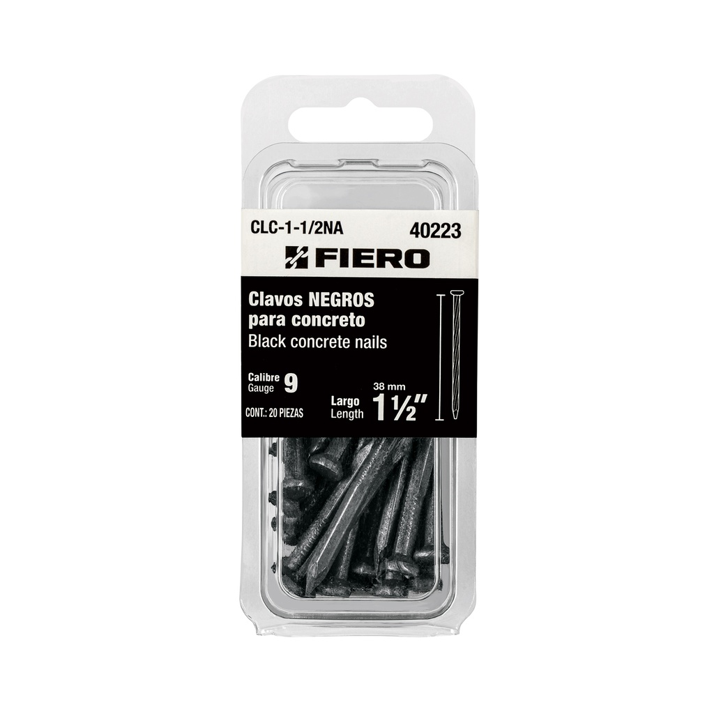 Blíster con 20 clavos negros para concreto 1-1/2', FIERO