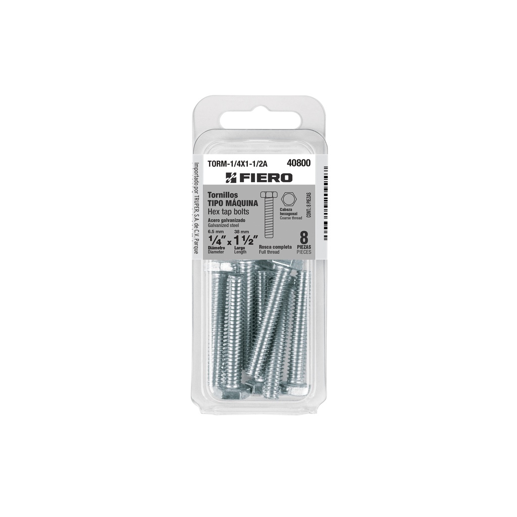 Blíster con 8 tornillos 1/4' x 1-1/2' tipo máquina, FIERO