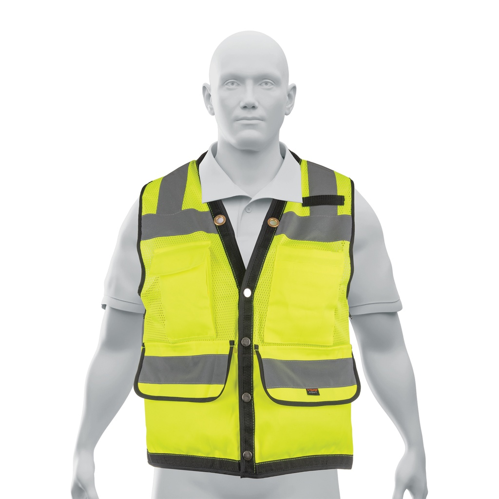 Chaleco seguridad reforzado verde con bolsas, G, EXPERT