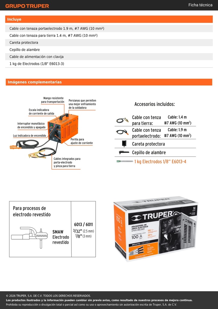 Soldadora arco eléctrico, corriente alterna 90 A, TRUPER