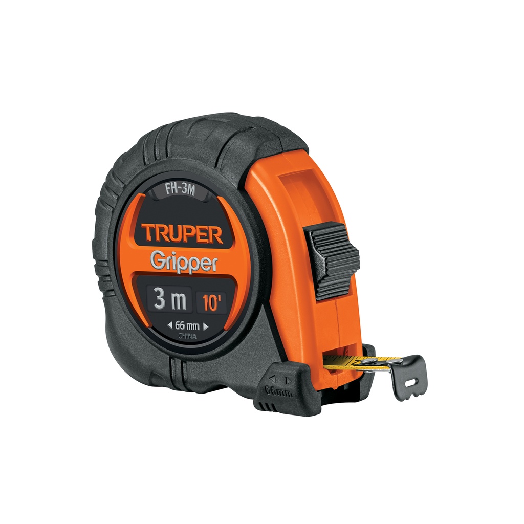 Flexómetro Gripper contra impactos 3 m cinta 13 mm, TRUPER