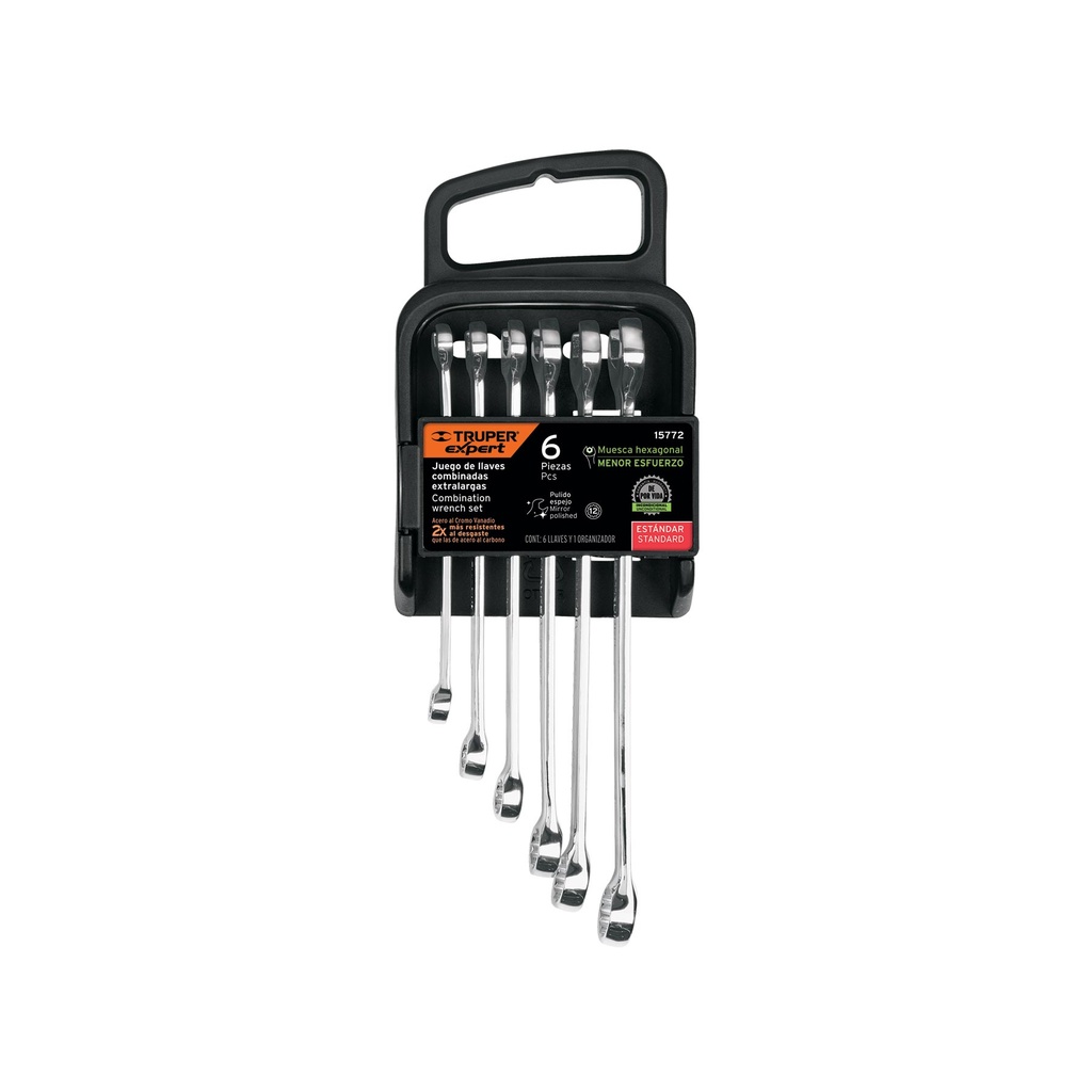 Juego de 6 llaves combinadas extralargas pulidas std, EXPERT