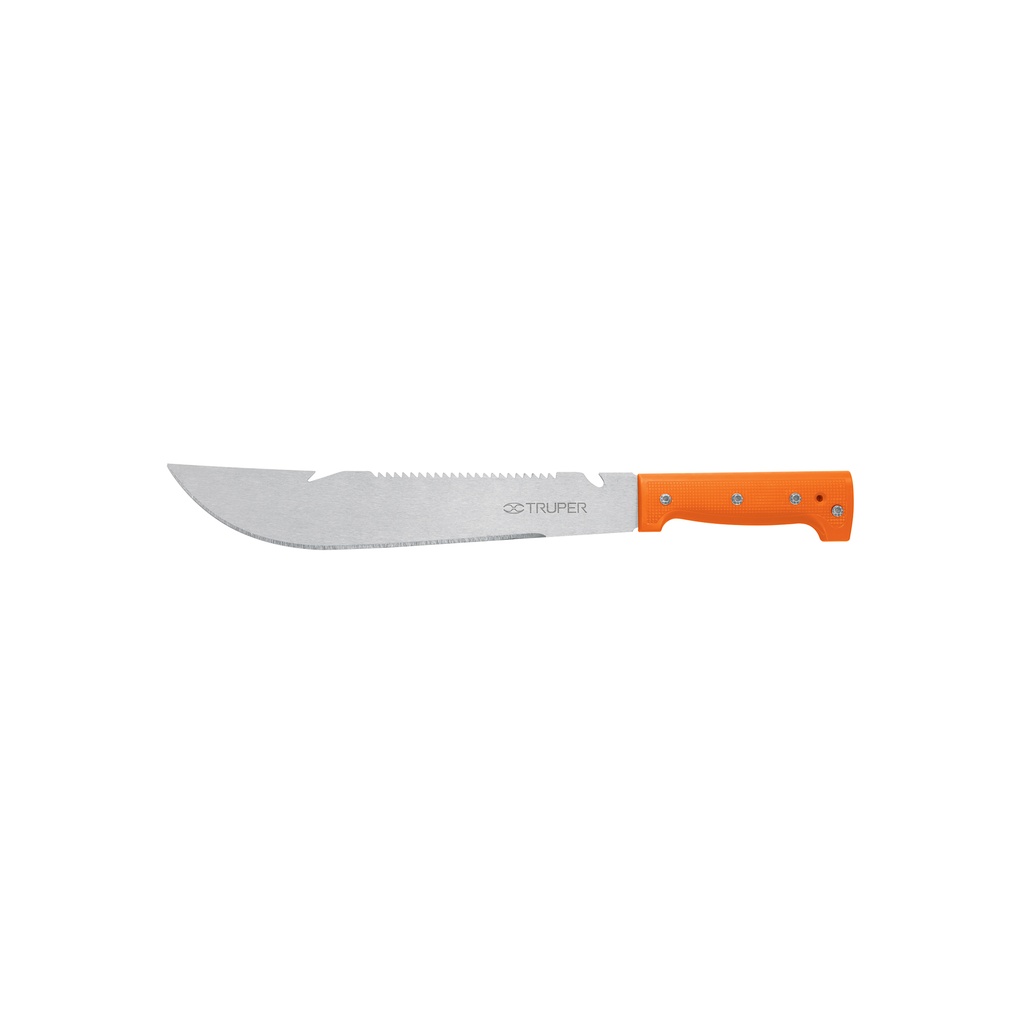 Machete rambo 12',cacha remachada naranja, con funda, TRUPER