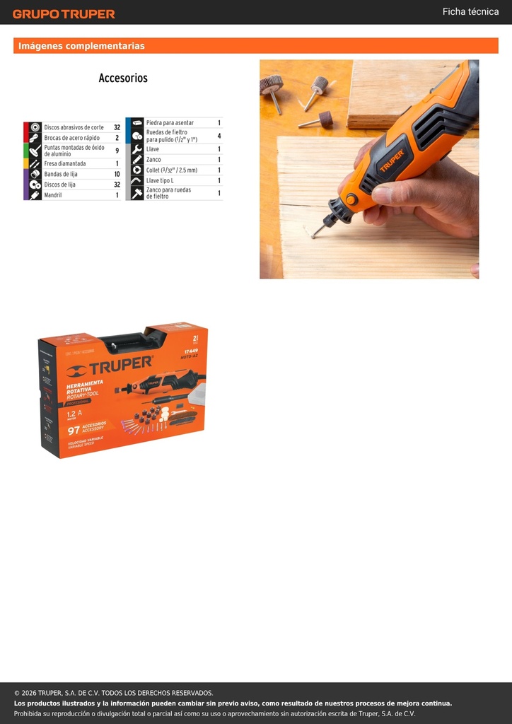 Herramienta rotativa 150W con 97 accesorios, TRUPER PRO