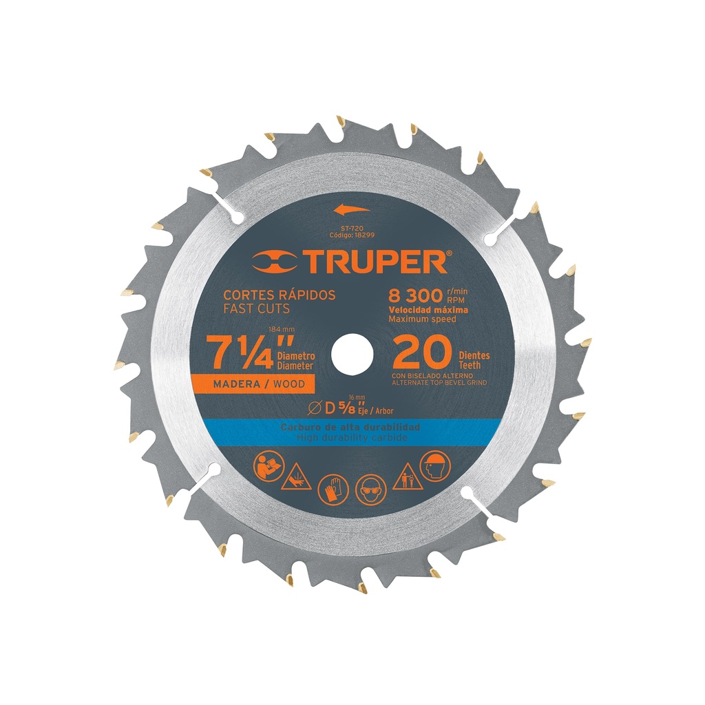Disco sierra 7- 1/4' para madera, 20 dientes centro 5/8'