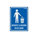 Letrero señalización'DEPOSITE LA BASURA EN SU LUGAR',21x28cm