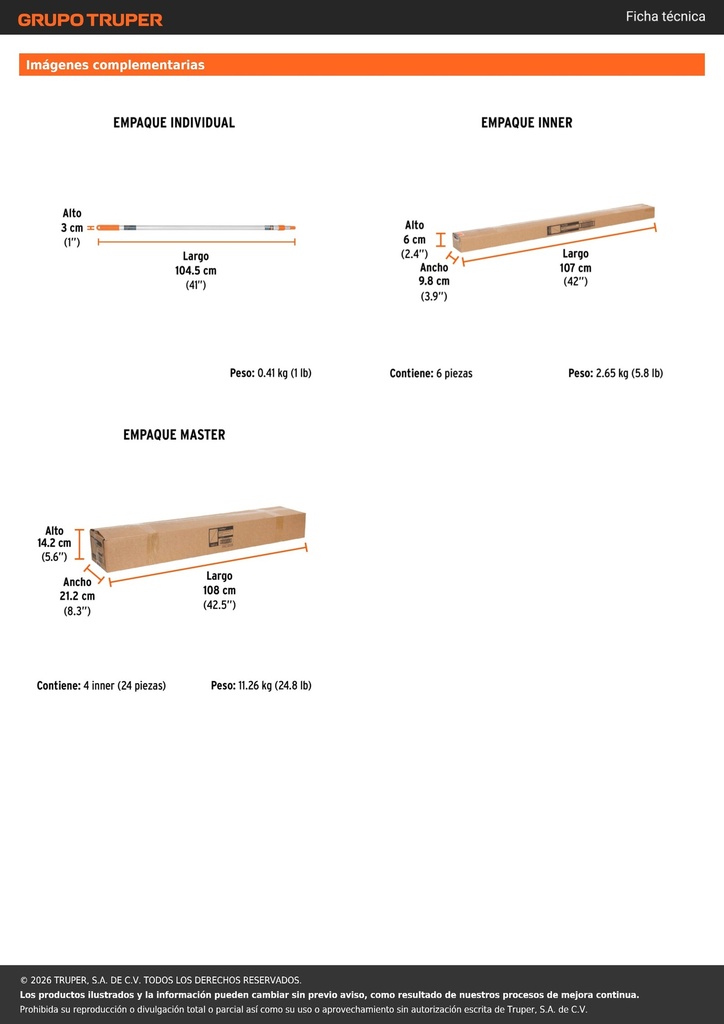 Extensión de aluminio para rodillo, 2.7 m, TRUPER