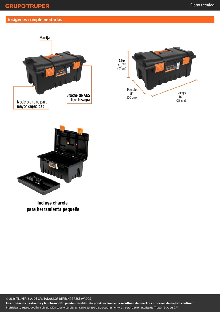 Caja para herramienta de 22' sin compartimentos, TRUPER
