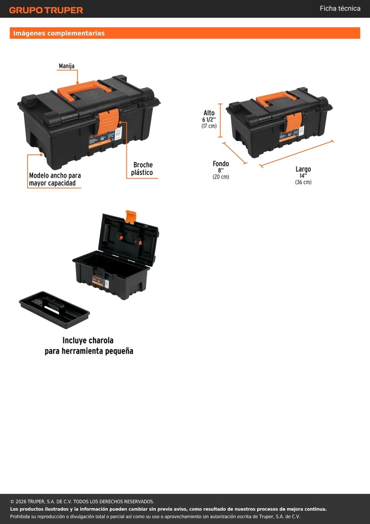 Caja para herramienta de 14' sin compartimentos, TRUPER
