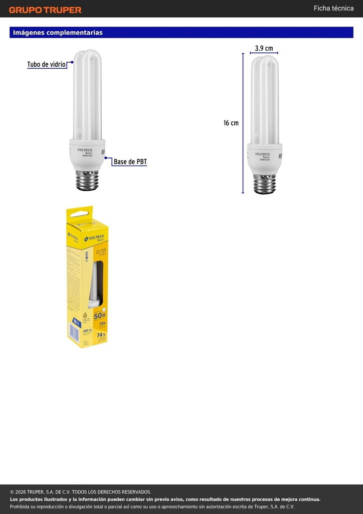 Lámpara doble T4 13 W luz cálida en caja, VOLTECK