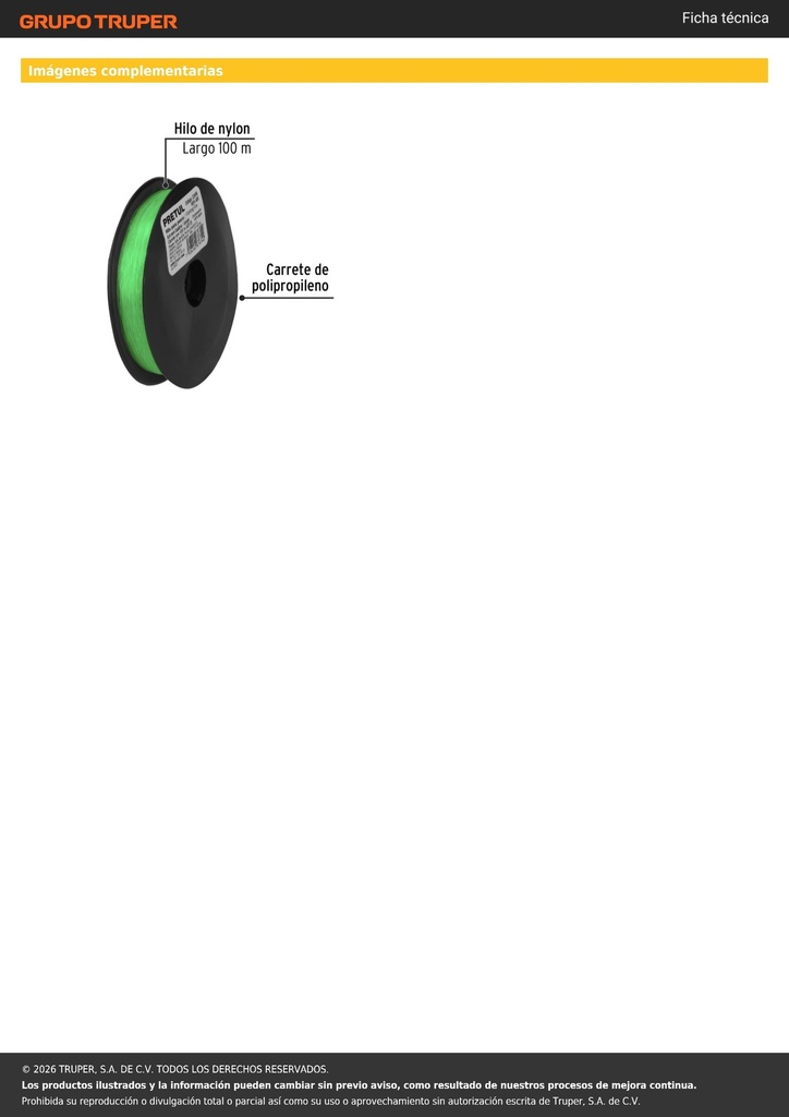 Carrete con 100 m de hilo para pesca verde calibre 0.40 mm