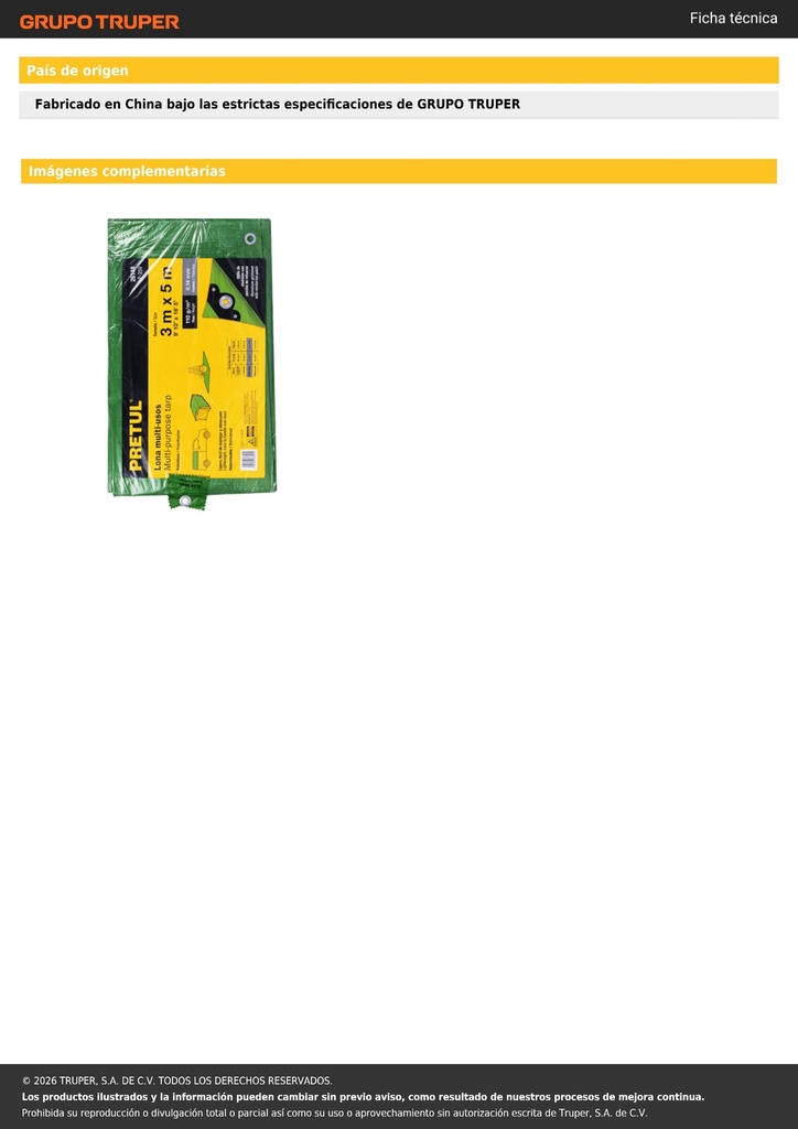 Lona de polietileno 3 x 5 m, verde, 110 g/m2, PRETUL