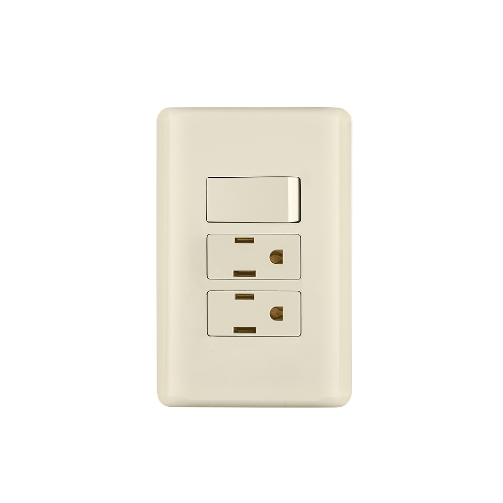 Placa armada interruptor y 2 contactos, marfil, BASIC