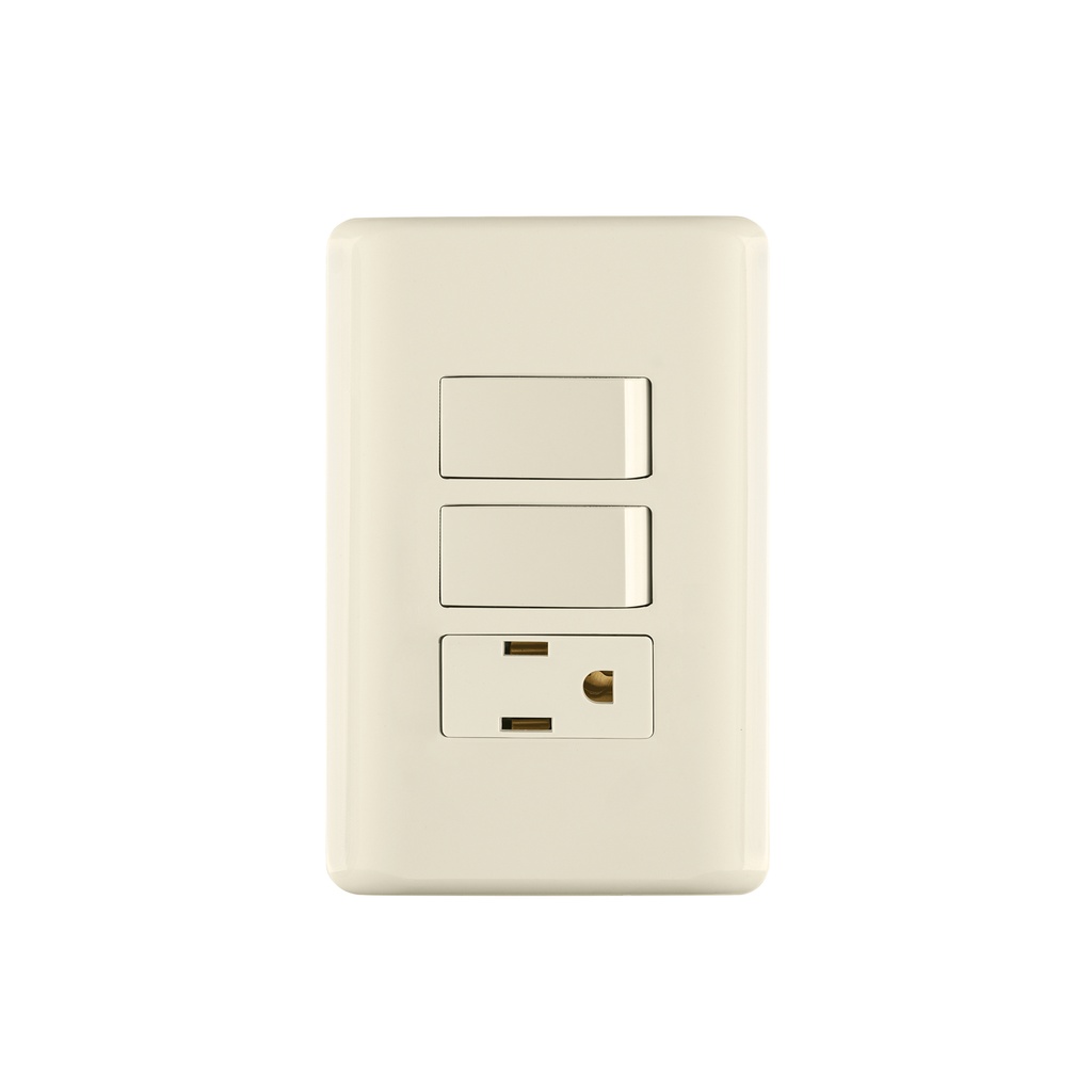 Placa armada 2 interruptores y contacto, marfil, BASIC