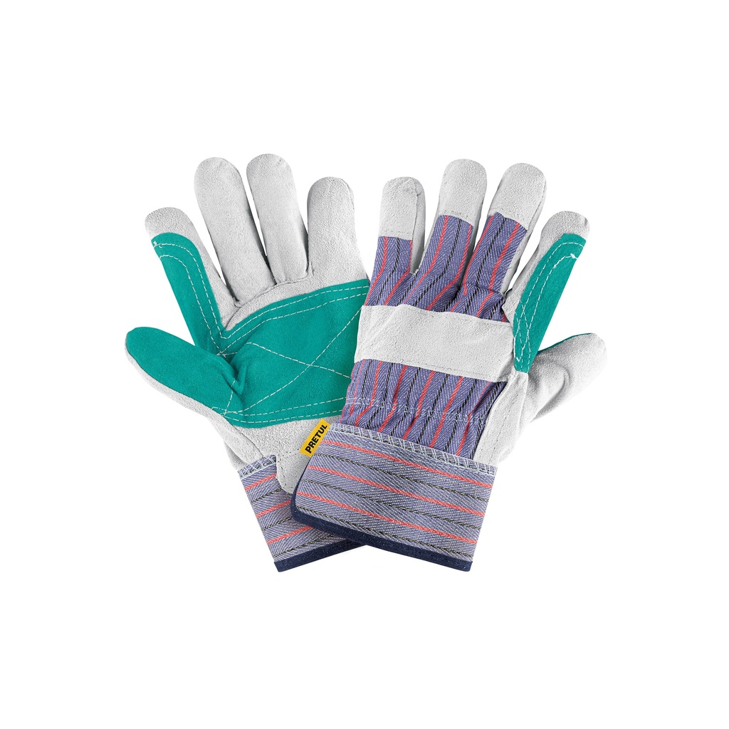 Guantes de carnaza y loneta con refuerzo, unitalla, PRETUL