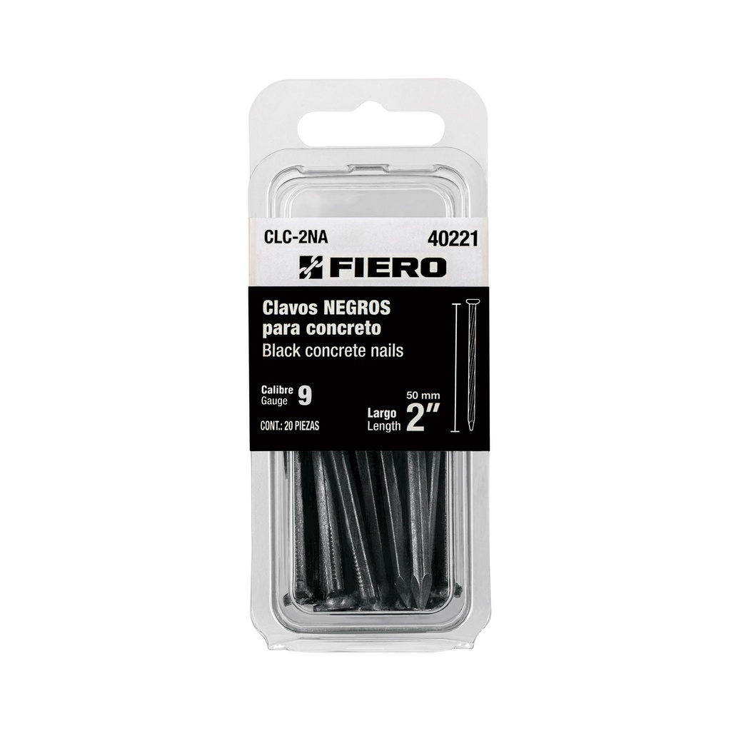 Blíster con 20 clavos negros para concreto 2', FIERO