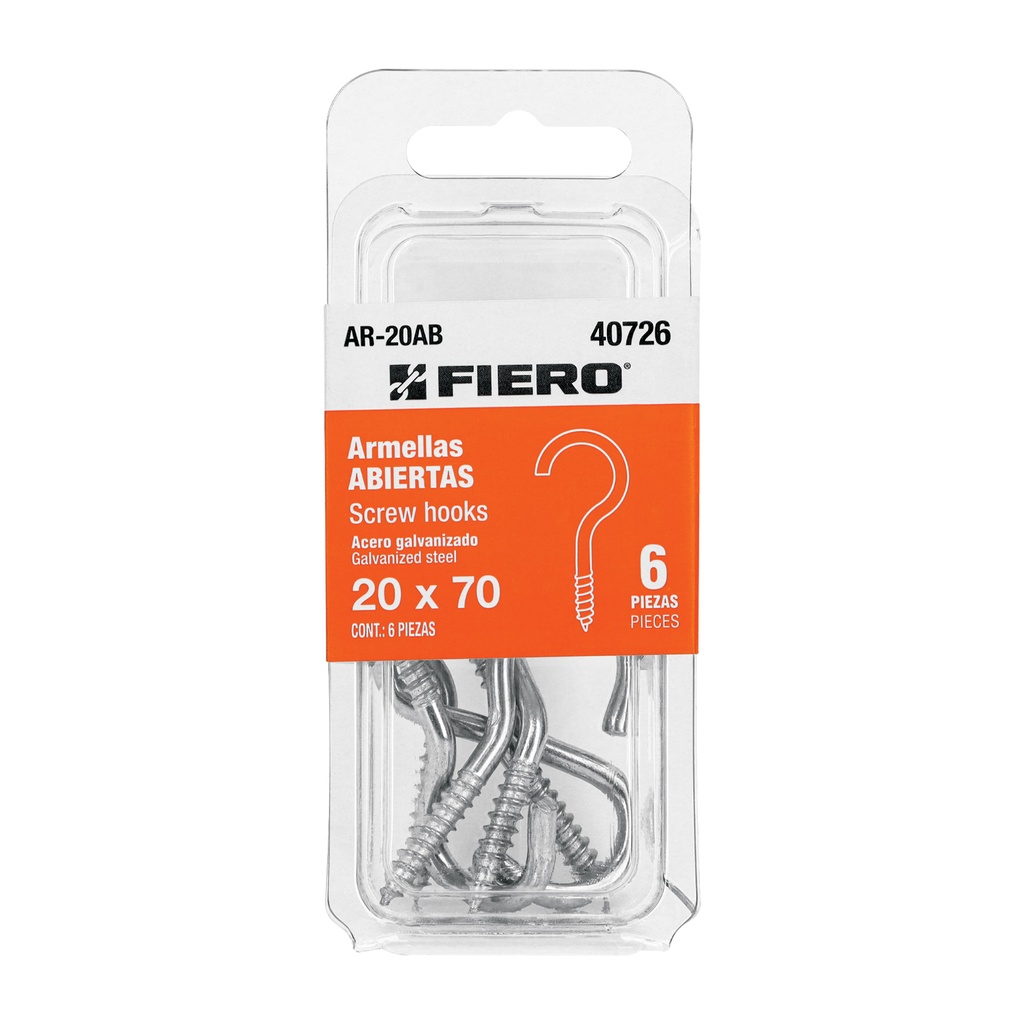 Blíster con 6 armellas abiertas de 20 x 70, FIERO