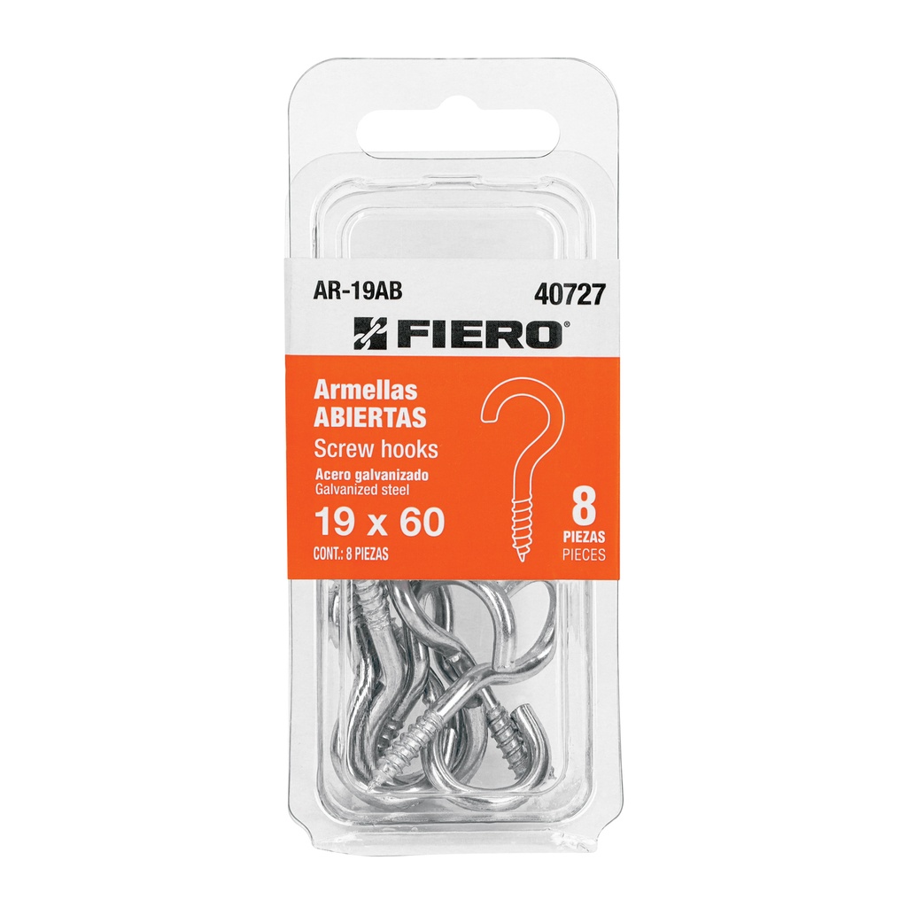 Blíster con 8 armellas abiertas de 19 x 60, FIERO