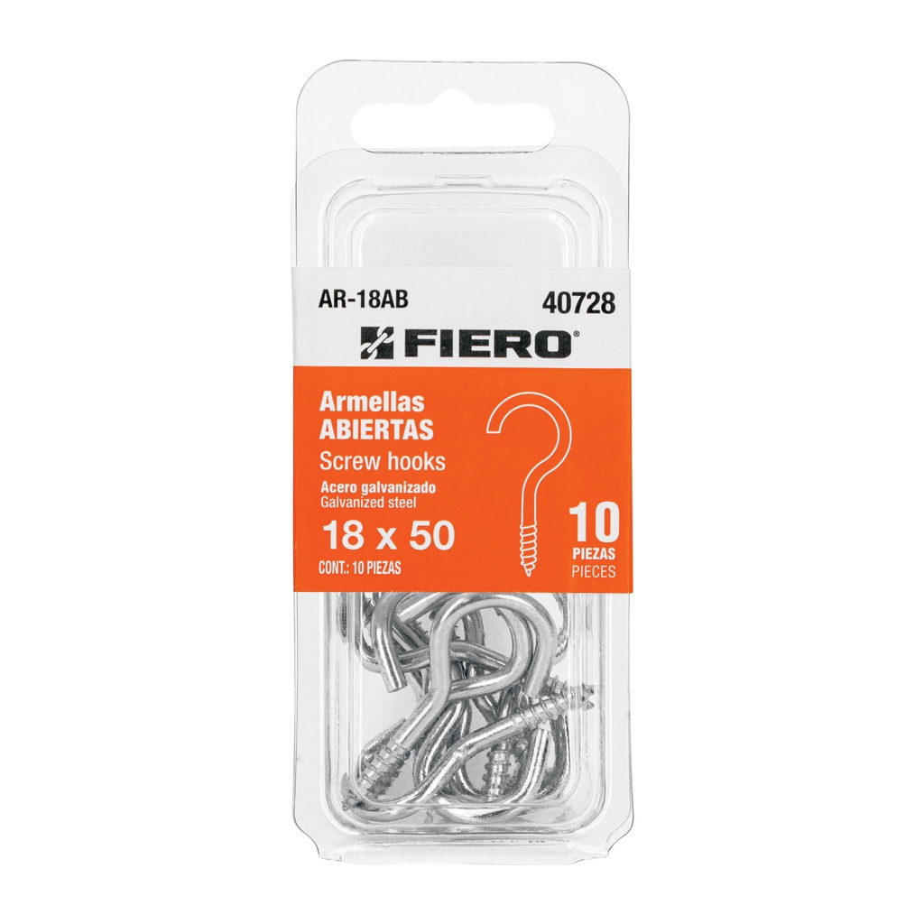 Blíster con 10 armellas abiertas de 18 x 50, FIERO