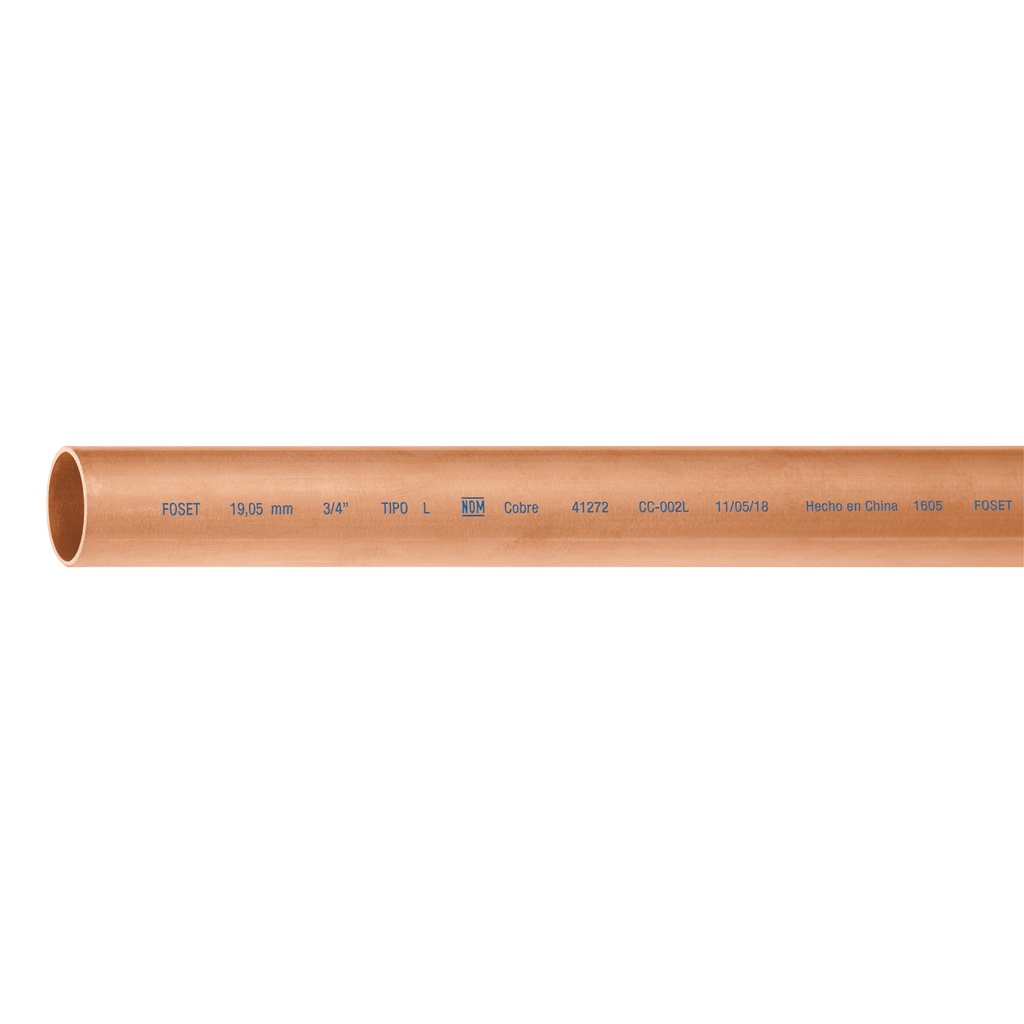 Tubo rígido de cobre 3/4' tipo 'L', 3m, 1.9kg, FOSET