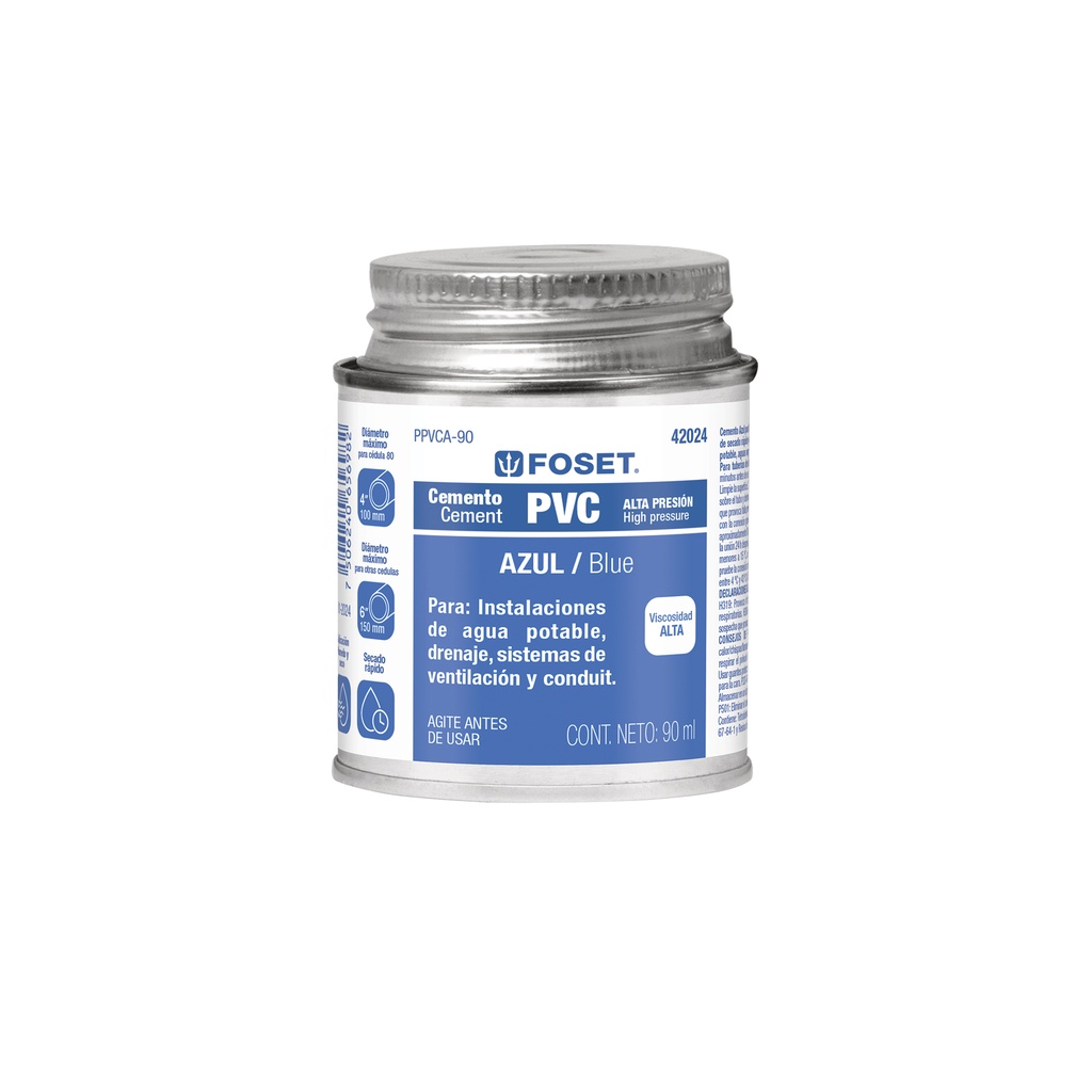 Cemento p/PVC, azul, alta presión, lata 90ml, FOSET