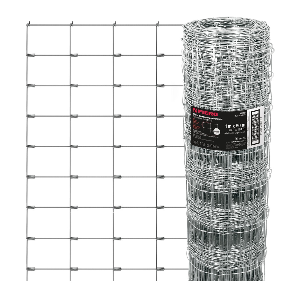 Rollo malla borreguera, 1m x 50m acero galvanizado, 20kg