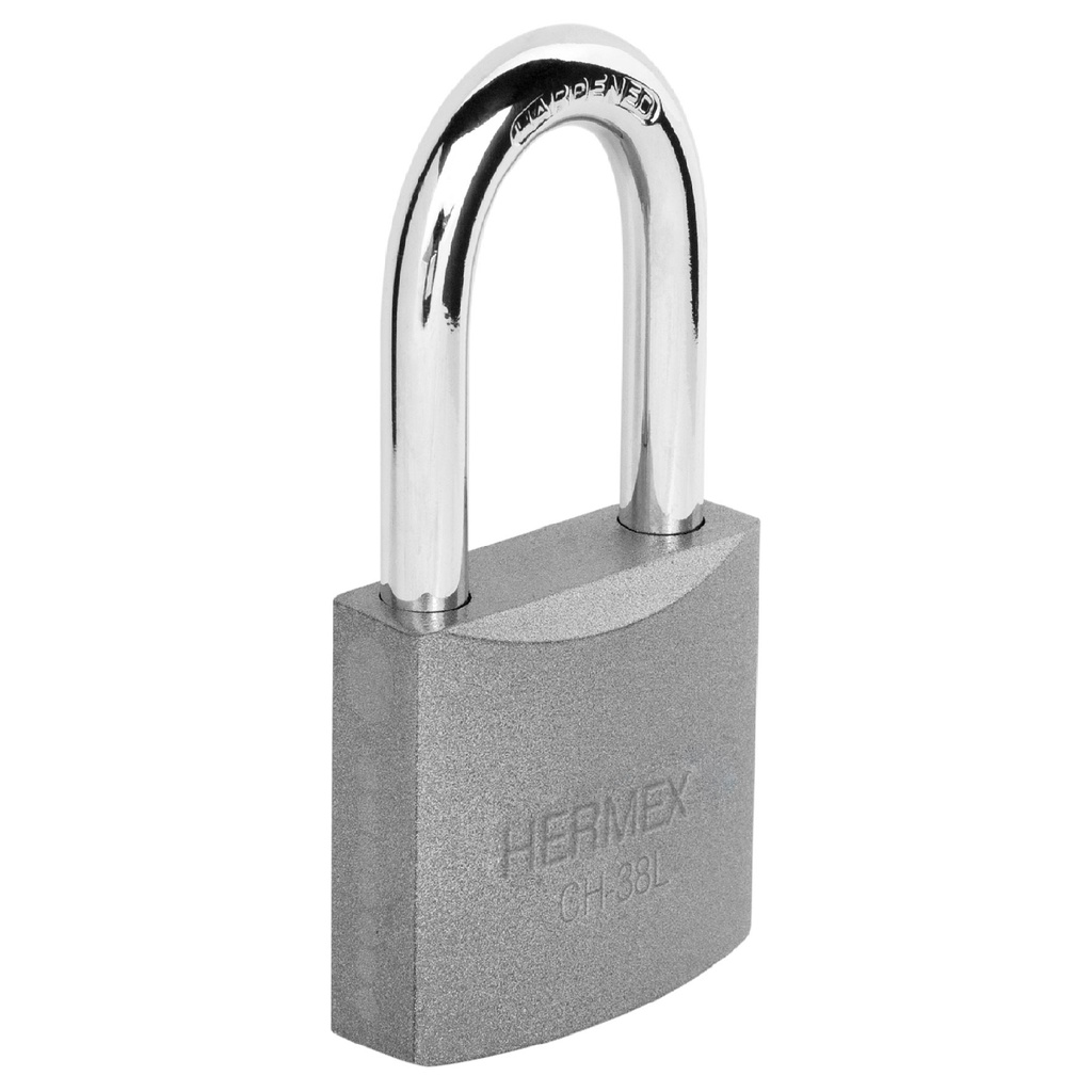 Candado de hierro 38 mm, gancho largo en caja, HERMEX