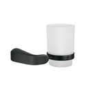 Portavaso cepillero con vaso de vidrio, negro, FOSET RIVIERA