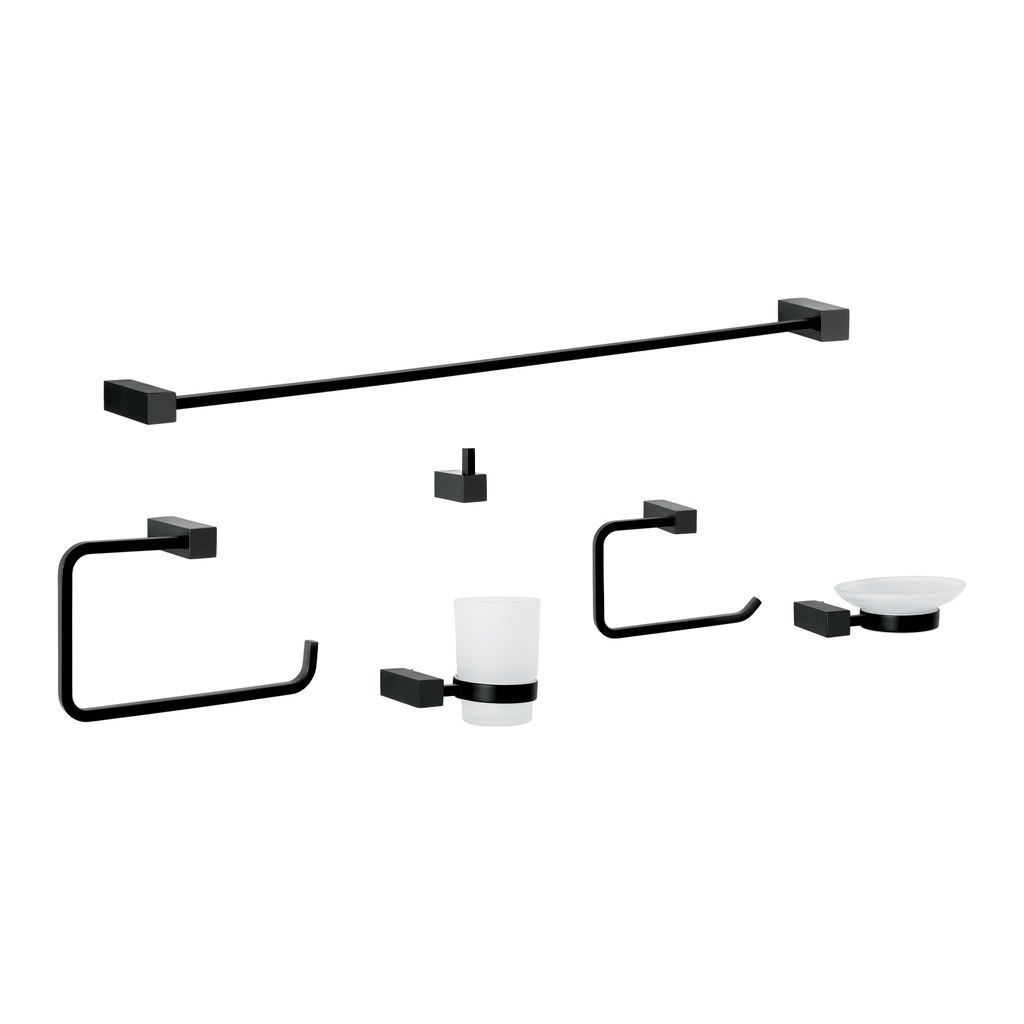 Juego de 6 accesorios para baño, negro, FOSET KUBO