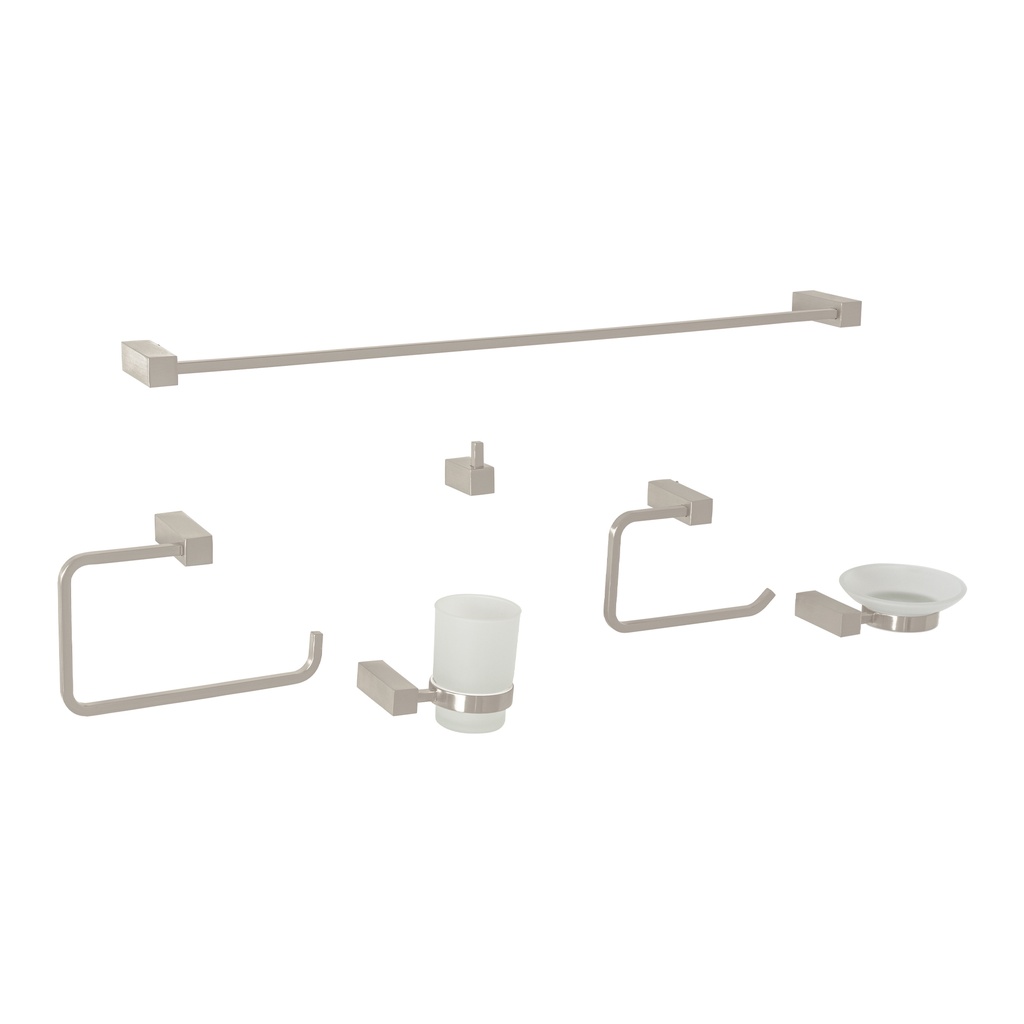 Juego de 6 accesorios para baño, satín, FOSET KUBO