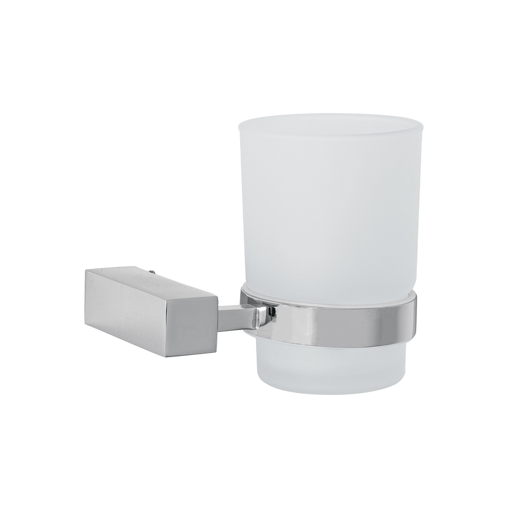 Portavaso cepillero con vaso de vidrio, cromo, FOSET KUBO