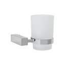 Portavaso cepillero con vaso de vidrio, cromo, FOSET KUBO