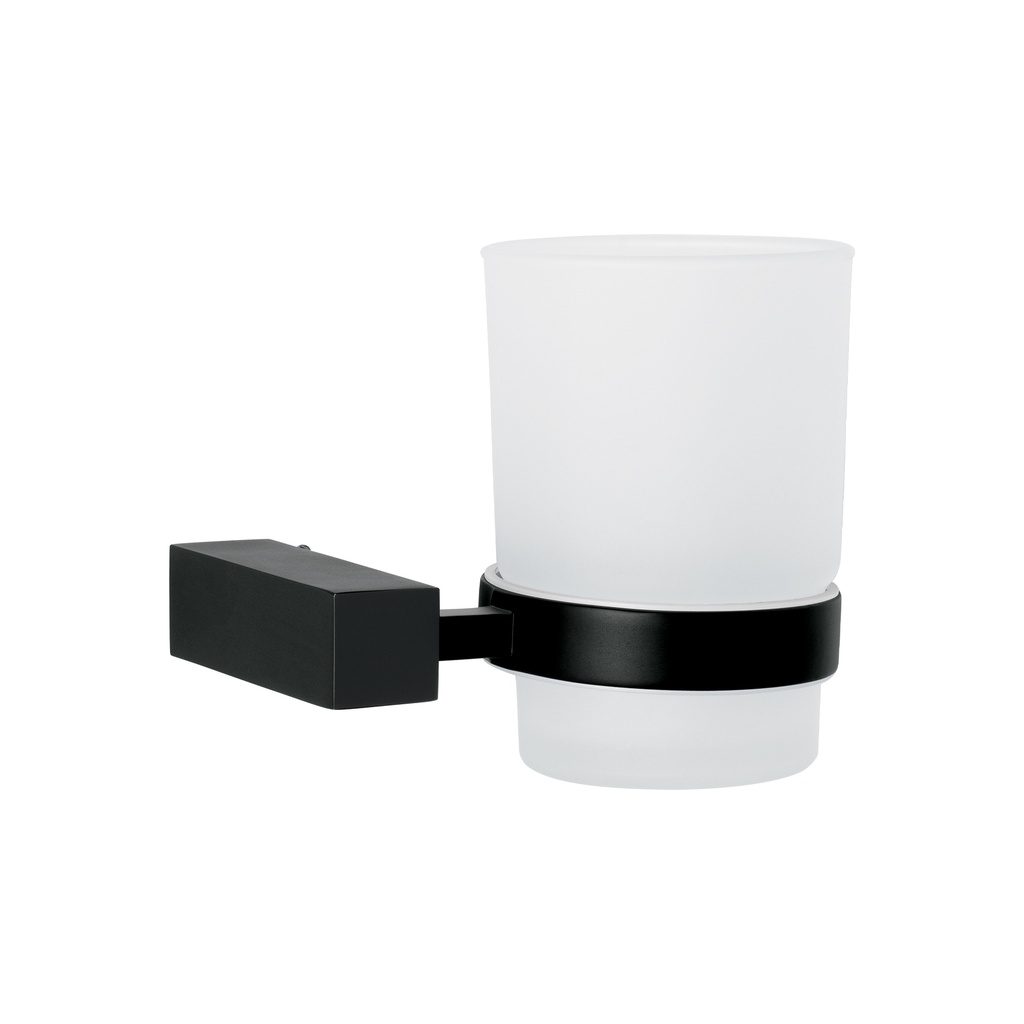 Portavaso cepillero con vaso de vidrio, negro, FOSET KUBO