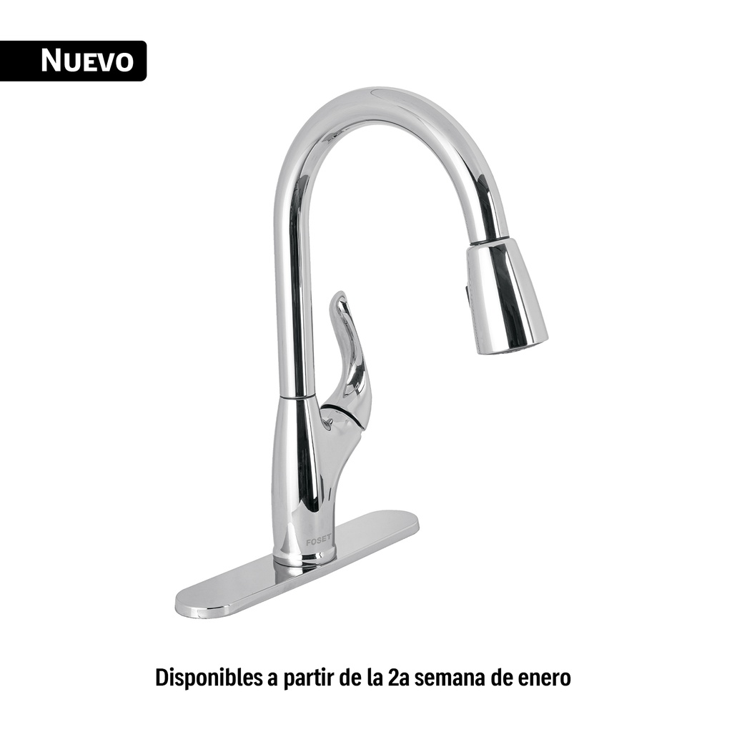 Monomando nariz retráctil para fregadero, cromo, FOSET AERO