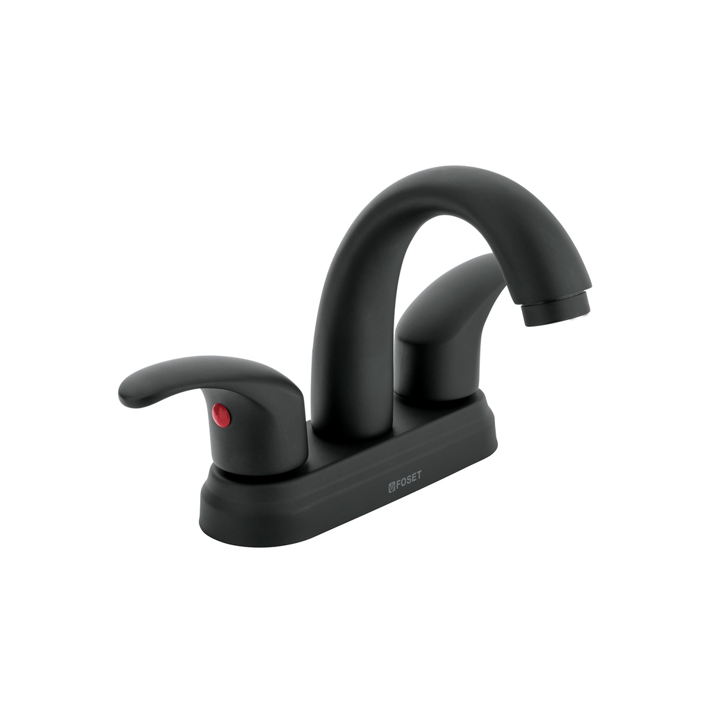 Mezcladora lavabo 4' negro, nariz curva, palanca, AQUA