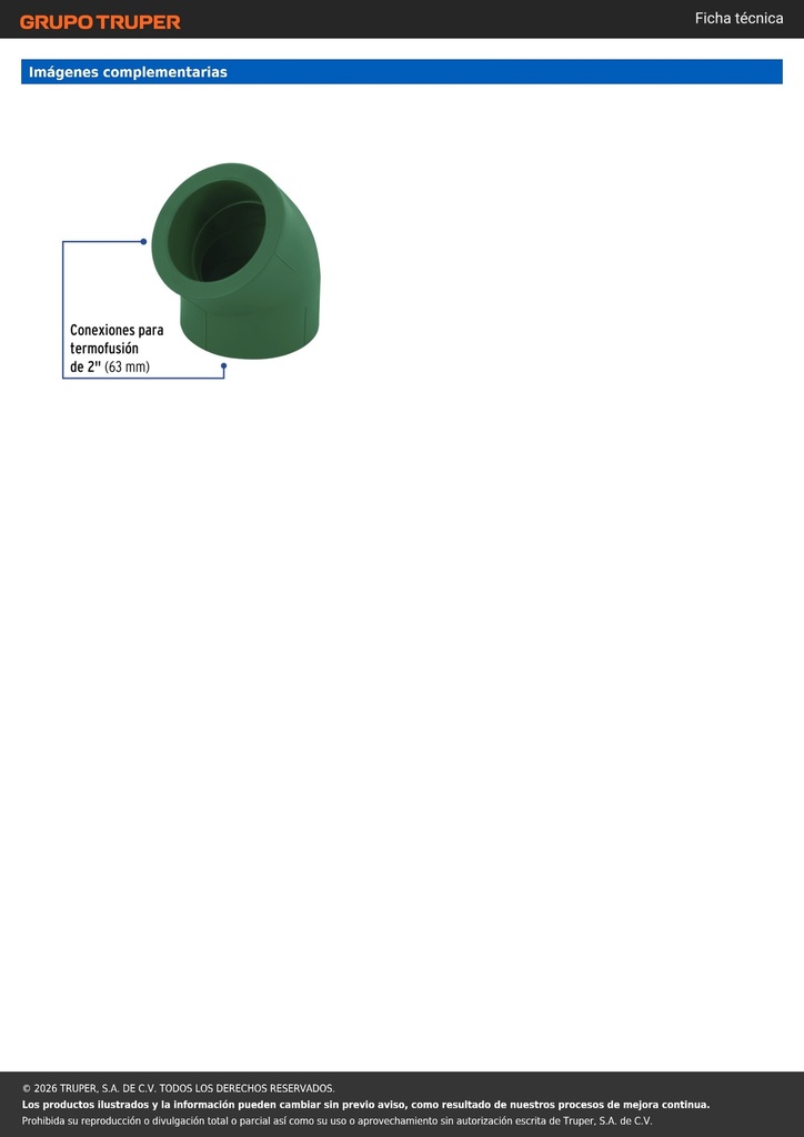 Codo 45° de PPR, 2' (63mm), FOSET
