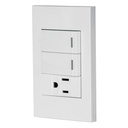 Placa armada 2 interruptores,1 contacto,1mod,Española,blanco