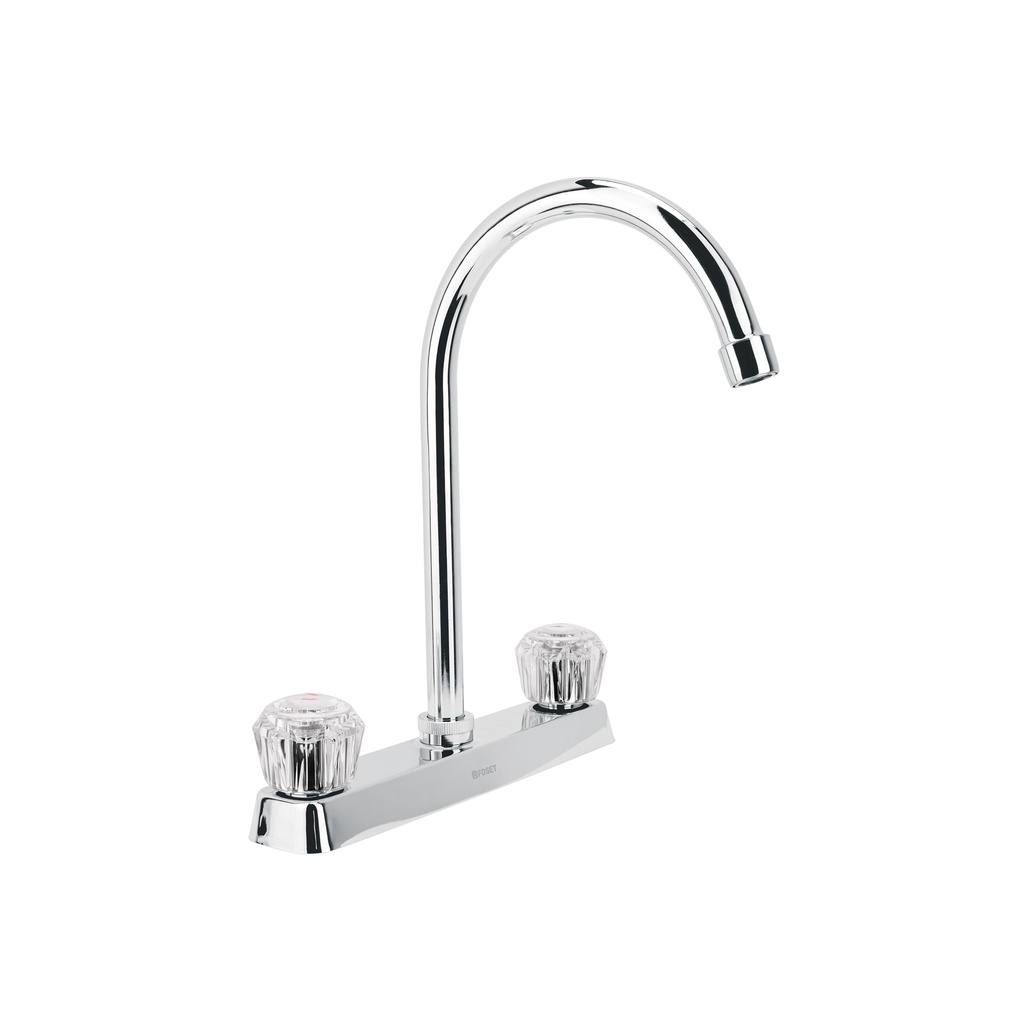 Mezcladora 8' fregadero cromo, cuello curvo, acrílico, BASIC