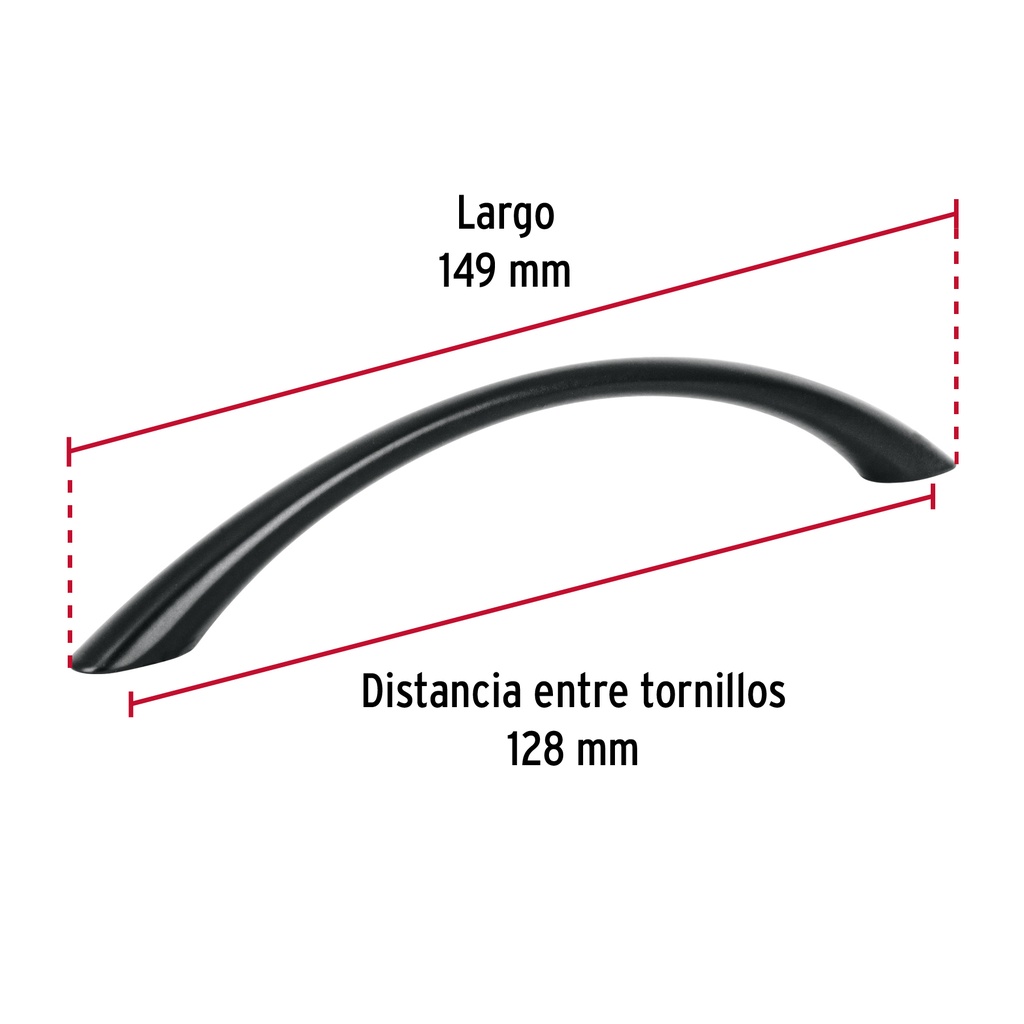 Jaladera de 128mm, línea Arco, negro, HERMEX
