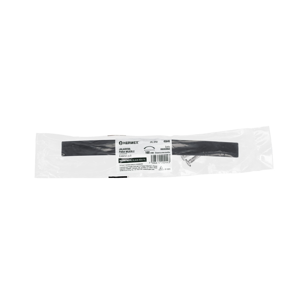 Jaladera de 160mm, línea Moderna, negro, HERMEX