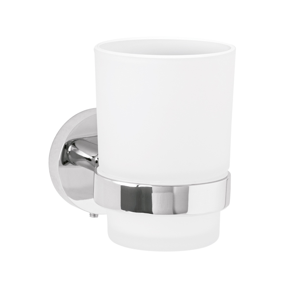 Portavaso cepillero cromo con vaso de vidrio, FOSET TÚBIG
