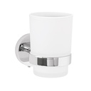 Portavaso cepillero cromo con vaso de vidrio, FOSET TÚBIG